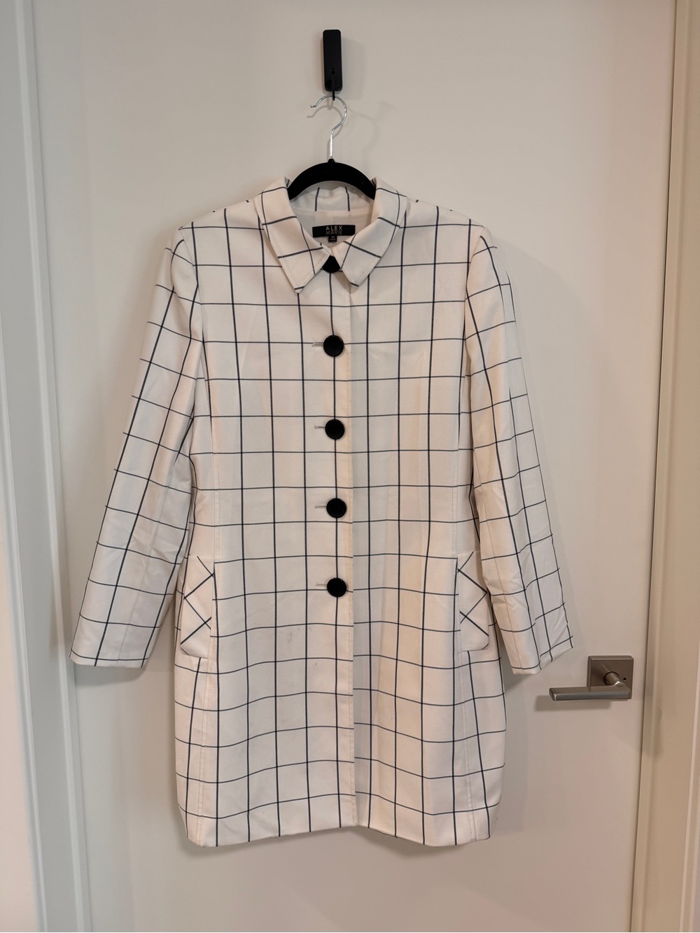 Alex Marie Cream Windowpane Trench Coat